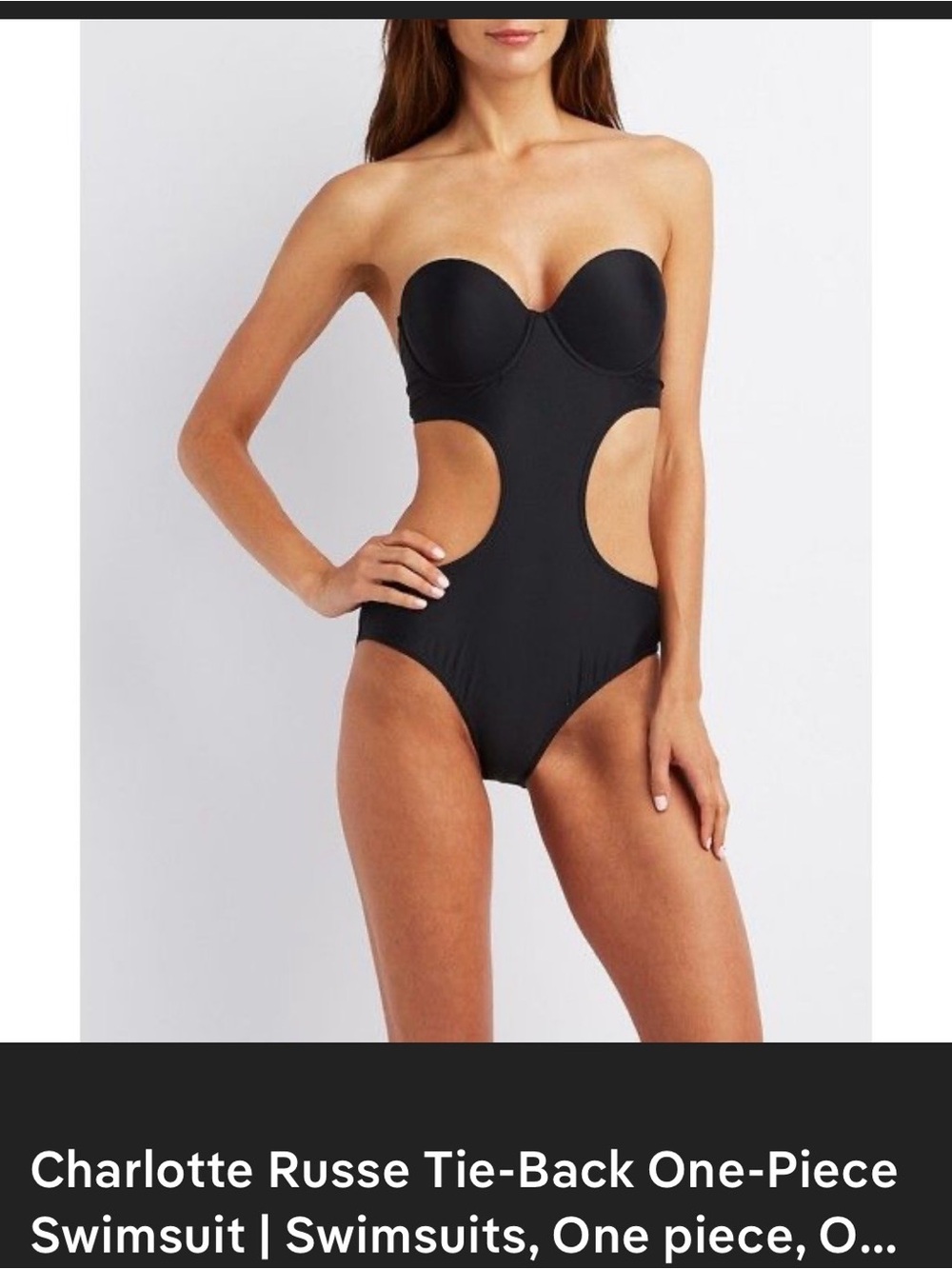 Charlotte Russe Black Strapless Cutout One-Piece Swimsuit